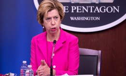 Ellen Lord, formerly undersecretary of defense for acquisition and sustainment, briefs reporters, August 20, 2020.